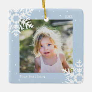 Dusty Blue Foto Holiday Ornament Obelisk