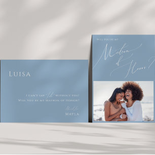 Dusty Blue Foto Matron of Honor Vorschlag Card Einladung