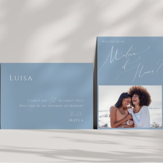 Dusty Blue Foto Matron of Honor Vorschlag Card Einladung