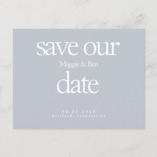 Dusty Blue Foto Modernes Save the Date Postkarte (Vorderseite)
