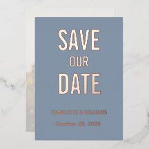 Dusty Blue Foto Overlay Save the Date Gold