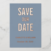 Dusty Blue Foto Overlay Save the Date Gold Folieneinladung (Vorderseite)
