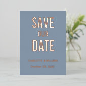 Dusty Blue Foto Overlay Save the Date Gold Folieneinladung (Stehend vorne)