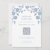 Dusty Blue Foto QR Code Website Folk Floral Save The Date (Rückseite)