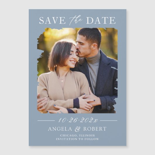 Dusty Blue Foto Save the Date Magnetkarte (Vorderseite)