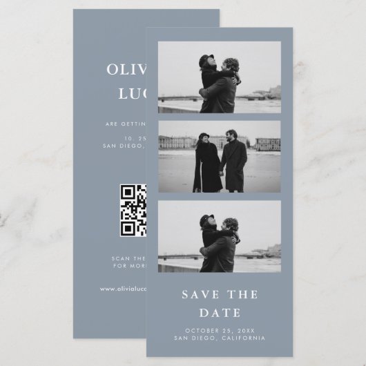 Dusty Blue Foto Strip QR Code Wedding (Vorne/Hinten)