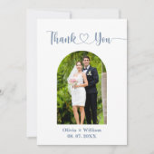 Dusty Blue Foto Wedding Dankeskarte (Vorderseite)