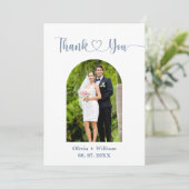 Dusty Blue Foto Wedding Dankeskarte (Stehend Vorderseite)