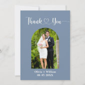 Dusty Blue Foto Wedding Dankeskarte (Vorderseite)