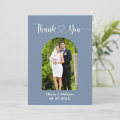 Dusty Blue Foto Wedding Dankeskarte (Stehend Vorderseite)