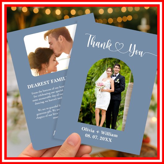 Dusty Blue Foto Wedding Dankeskarte