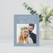 Dusty Blue Foto Wedding Reception Save the Date (Stehend Vorderseite)