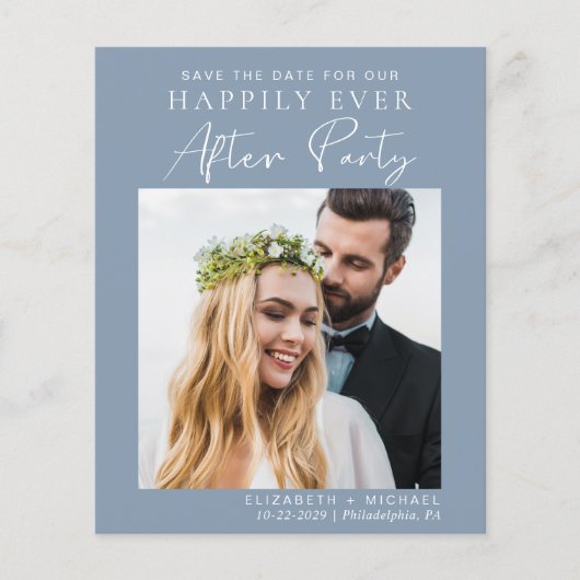 Dusty Blue Foto Wedding Reception Save the Date (Vorderseite)