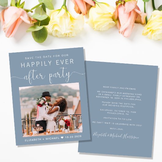 Dusty Blue Foto Wedding Reception Save the Date