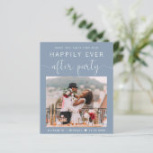 Dusty Blue Foto Wedding Reception Save the Date (Stehend Vorderseite)