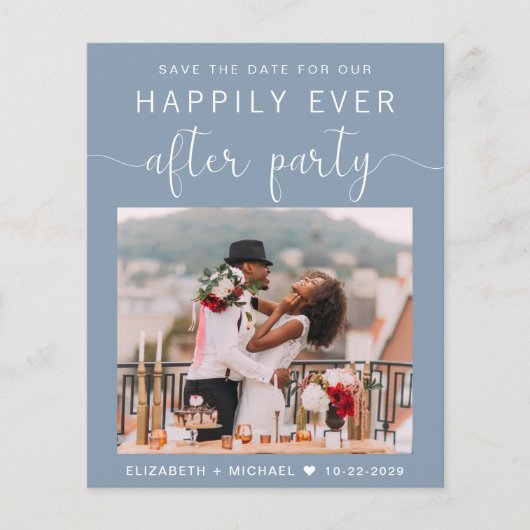 Dusty Blue Foto Wedding Reception Save the Date (Vorderseite)