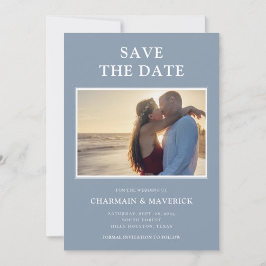Dusty Blue Foto Wedding Save The Date (Vorderseite)