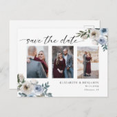 Dusty Blue Foto Wedding Save the Date Elegant Ankündigungspostkarte (Vorne/Hinten)