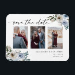 Dusty Blue Foto Wedding Save the Date Elegant Magnet<br><div class="desc">Elegant staubblaue Blumen Foto Hochzeit speichern das Datum Magnetkarte</div>