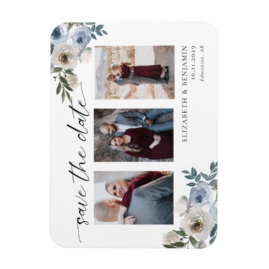 Dusty Blue Foto Wedding Save the Date Elegant Magnet (Vertikal)