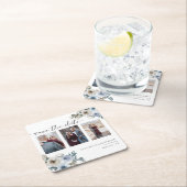 Dusty Blue Foto Wedding Save the Date Elegant Rechteckiger Pappuntersetzer (Vor Ort)