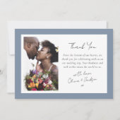 Dusty Blue Frame Foto Wedding Dankeskarte (Vorderseite)