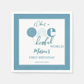 Dusty Blue Framed Onederful World First Birthday Serviette (Vorderseite)