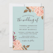 Dusty Blue Französisch Landschaft Blush Floral Wed Einladung (Vorderseite)