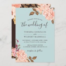 Dusty Blue Französisch Landschaft Blush Floral Wed Einladung