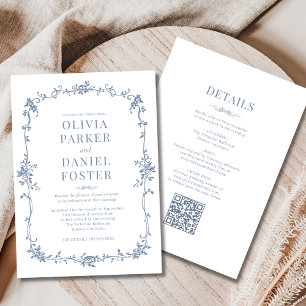 Dusty Blue French All in One Viktorianisch Wedding Einladung