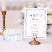 Dusty Blue French Estate Wedding Menu Card Einladung
