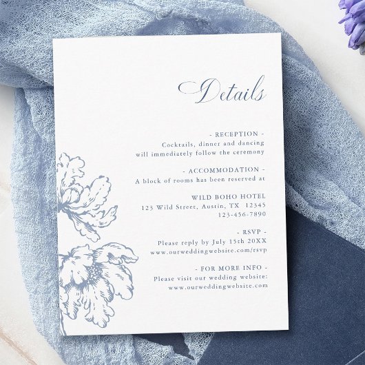 Dusty Blue French Floral Wedding Details Begleitkarte