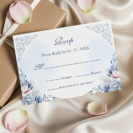 Dusty Blue French Garden Floral Wedding RSVP Karte