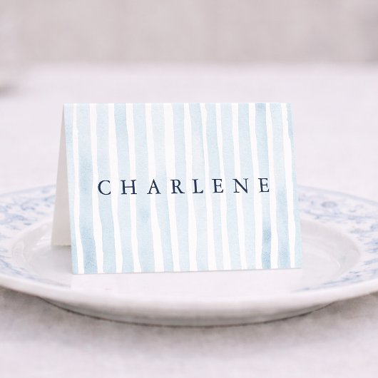 Dusty Blue French Stripe Place Card Tischnummer