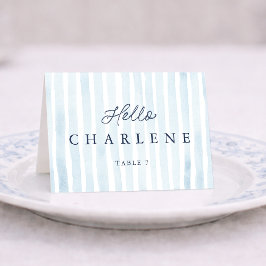 Dusty Blue French Stripe Place Card Tischnummer