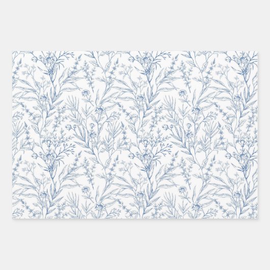 Dusty Blue French Toile Chinoiserie Wrapping Paper Geschenkpapier Set (Vorderseite)