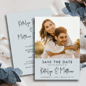 Dusty Blue Fun Script Modernes Foto Hochzeit Save The Date