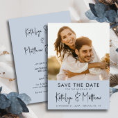 Dusty Blue Fun Script Modernes Foto Hochzeit Save The Date