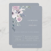 Dusty Blue Garden Floral Wedding Einladung (Vorne/Hinten)