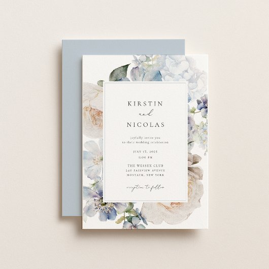 Dusty Blue Garden Floral Wedding Einladung