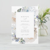Dusty Blue Garden Floral Wedding Einladung (Stehend Vorderseite)