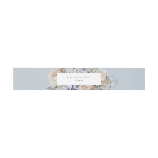 Dusty Blue Garden Floral Wedding Einladungsbanderole (Flach)