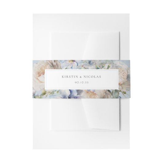 Dusty Blue Garden Floral Wedding Einladungsbanderole (Vorderseite Beispiel)