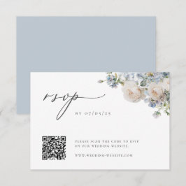 Dusty Blue Garden Floral Wedding QR Code RSVP Karte