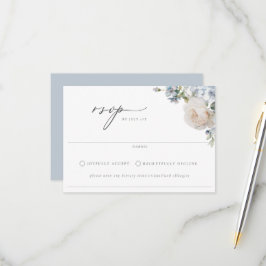 Dusty Blue Garden Floral Wedding RSVP Karte