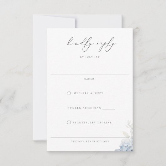 Dusty Blue Garden Floral Wedding RSVP Karte (Vorderseite)