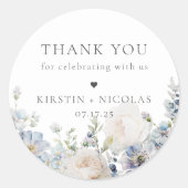 Dusty Blue Garden Floral Wedding Vielen Dank Runder Aufkleber (Vorderseite)