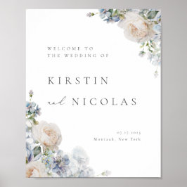 Dusty Blue Garden Floral Wedding Willkommen Poster