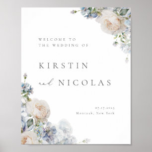Dusty Blue Garden Floral Wedding Willkommen Poster