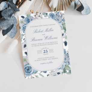 Dusty Blue Garden Rose Florenz Elegante Hochzeit Einladung